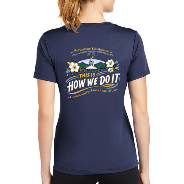 Ladies V-neck Poly T-shirt Navy Thumbnail