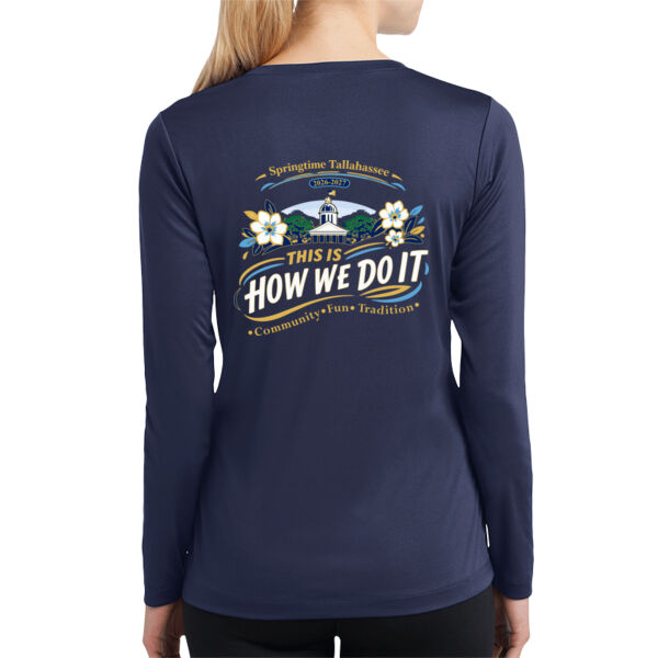 Ladies Poly Long Sleeve V-Neck Navy Thumbnail
